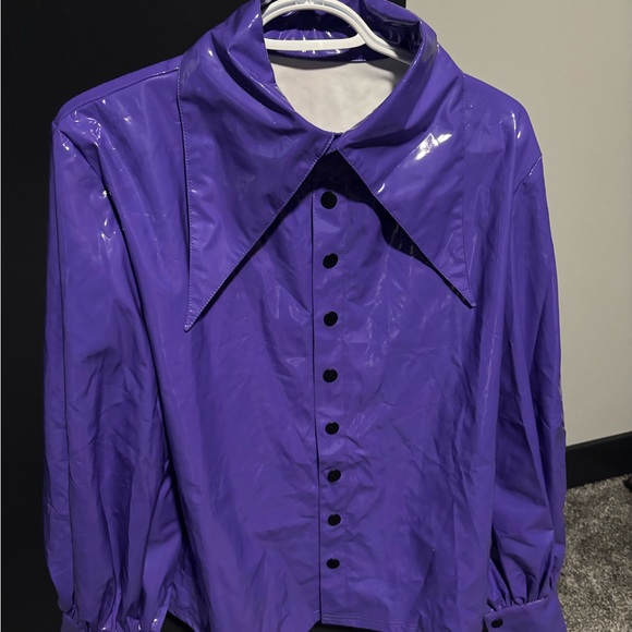 Shiny PVC Purple Button-Up Shirt - Picture 2 of 4
